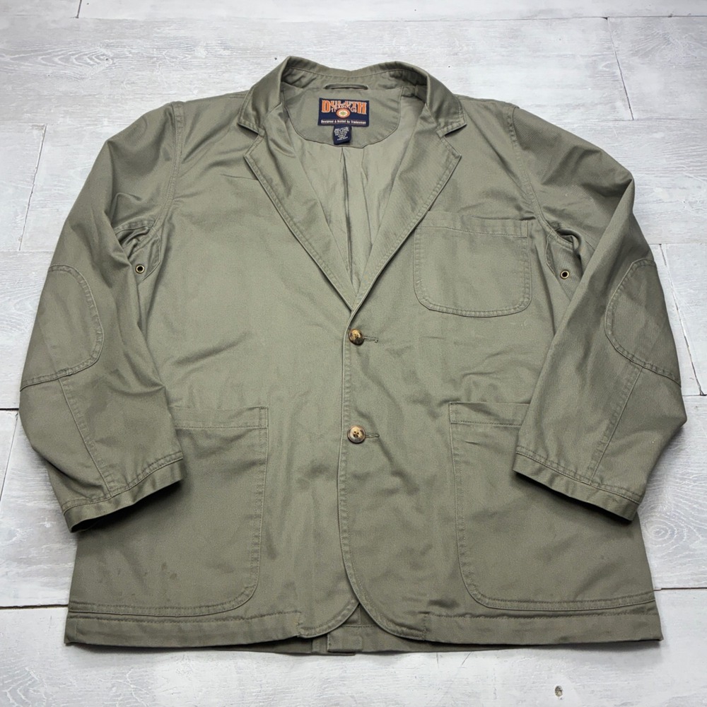 Duluth Trading Co Men Large Green Canvas Field Blazer Sport Coat Utility Jacket